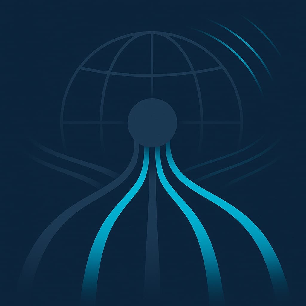 Abstract representation of Xelf Processing's technology and global connectivity
